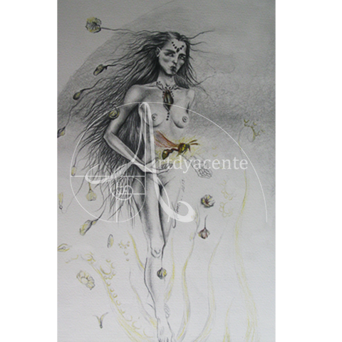 DEMÉTER - NIM OBUN... GRAFITO Y PASTEL/PAPEL. 51X32 CM.