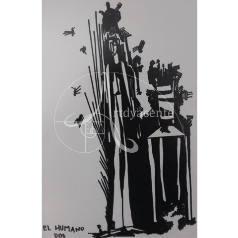  LA HUMANIDAD 02 - OLIVA TORRES. ROTULADOR/PAPEL. 27X22 CM.