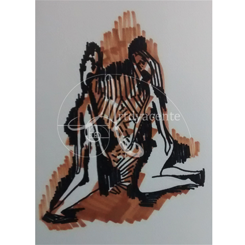  LA HUMANIDAD 03 - OLIVA TORRES. ROTULADOR/PAPEL. 27X22 CM.