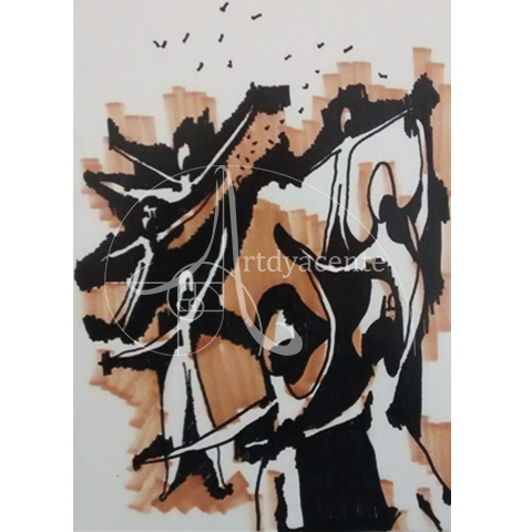  LA HUMANIDAD 04 - OLIVA TORRES. ROTULADOR/PAPEL. 27X22 CM.