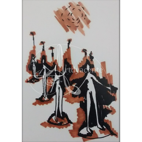  LA HUMANIDAD 05 - OLIVA TORRES. ROTULADOR/PAPEL. 27X22 CM.