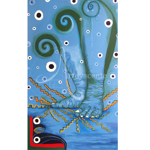 MITOTE ATZINTLI; FIESTA DEL AGUA - OLIVA TORRES. ACRÍLICO/TELA. 89X55 CM