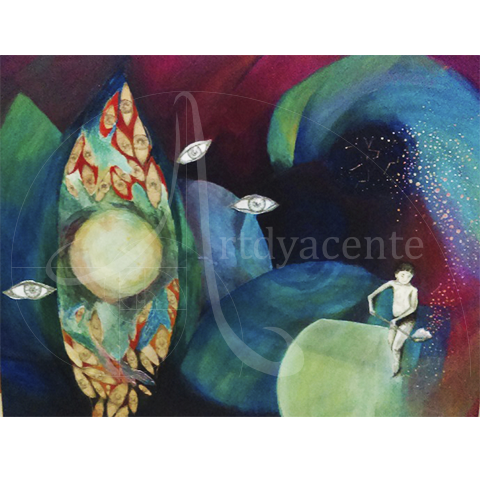  SOSTENIENDO DESDE ABAJO PARA NO OLVIDAR - ANDREA CEIBA. MIXTA/MADERA. 52X67 CM.
