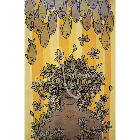  JACINTOS DE AGUA 1 - OFELIA CUE. COLLAGE. 110X70 CM.