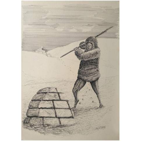 Adlet /Erqigdlet - Alejandro Vargas. Rotulador / Papel. 47.5x33 CM.