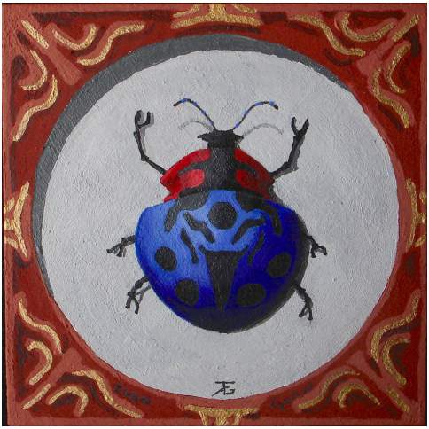 Muestra No.42 Ritora Azul (Bubantharis Caerumagnum) - IVAN GOAN. Acrilico/MDF. 10X10 CM.