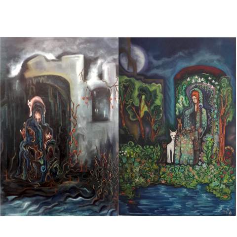 Jardín “Hechizo para olvidar” - Oliva Torres. ÓLEO/TELA. 50x40 CM. DIPTICO