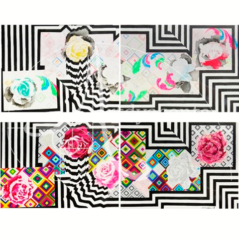 Rositas Psicodélicas 1 y 2 - Gabriela Girbau - Acrílico / Tela / Cartón  -  46 x 61 cm c/u