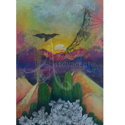  Alas de San Pedro - Andrea Ceiba - Encáustica / Hilo  - 40 x 28 cm 
